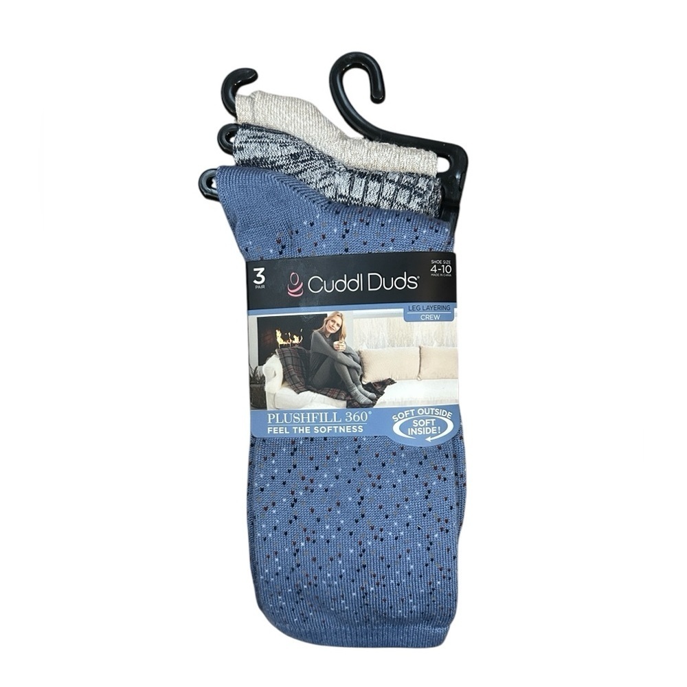 Cuddl Duds Leg Layering Crew Socks 3 Pack - Country Blue Plushfill 360